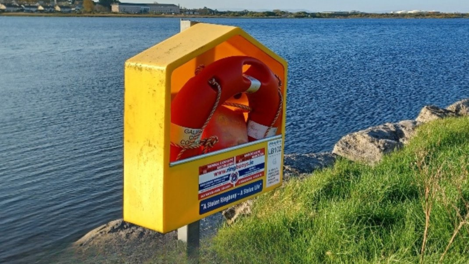 Ring buoy beside a river