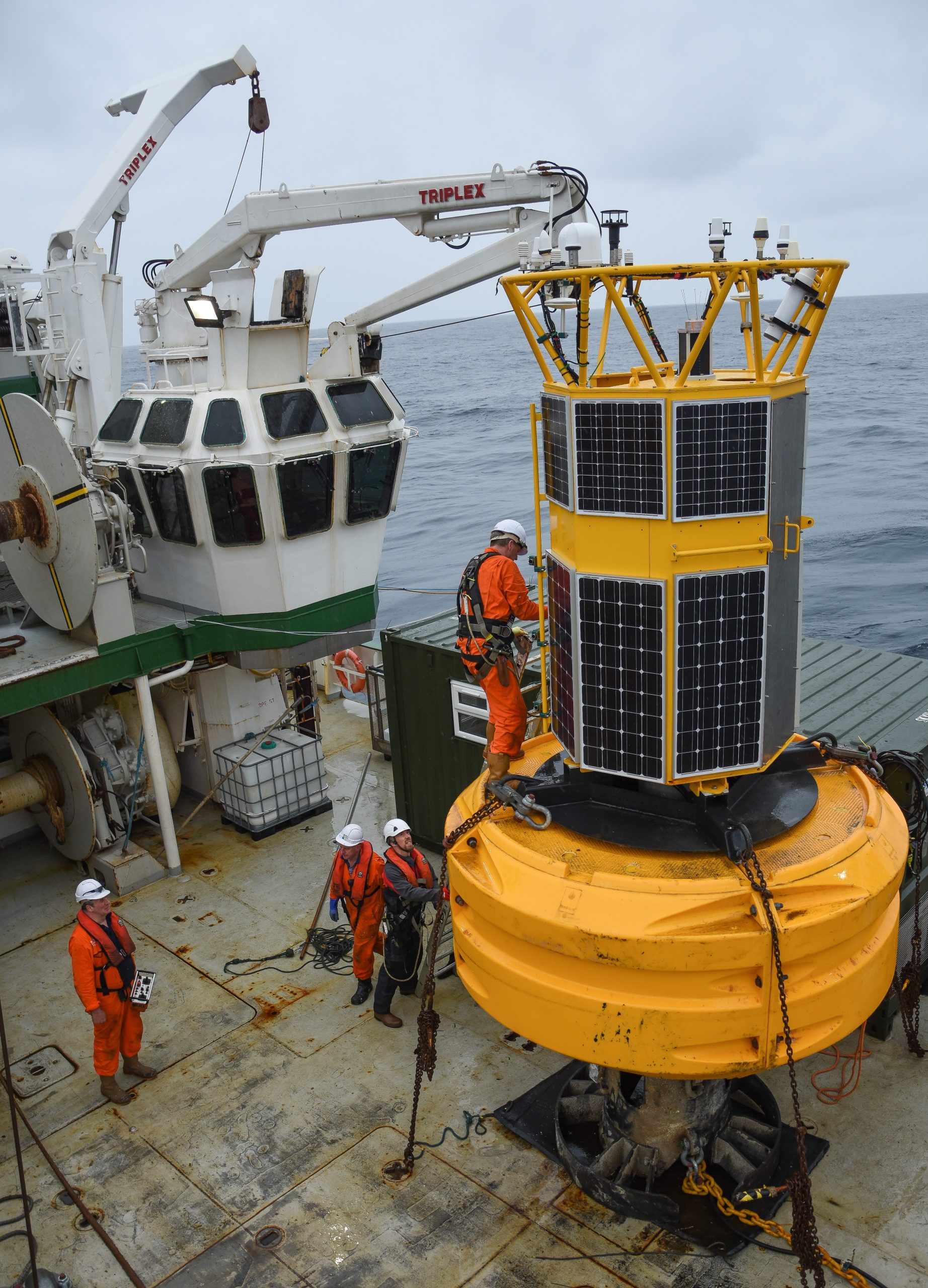 The M6 weather buoy being deployed on the Marine Institute's annual ocean climate survey.
